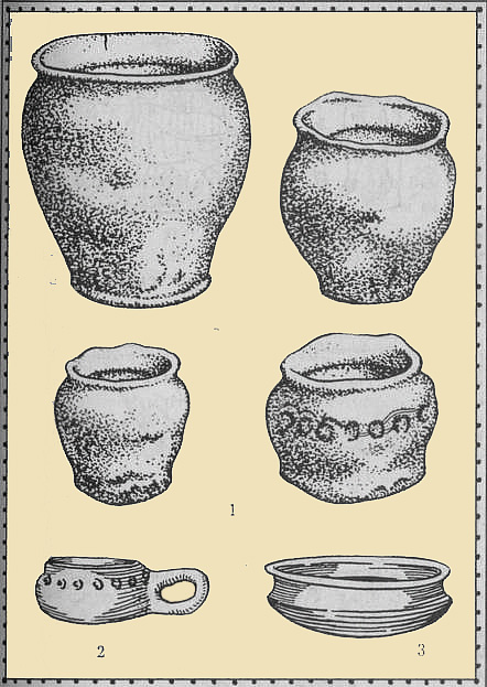 Образцы древней глиняной лепной посуды