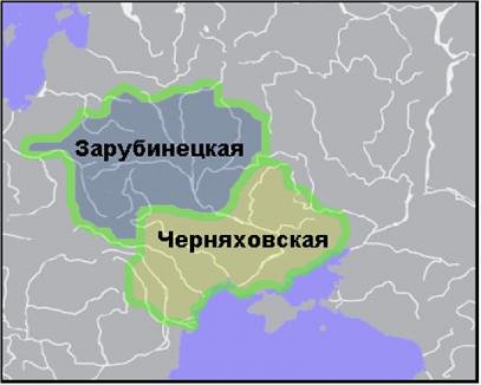 Территории распространения Зарубинецкой и Черняхоской культур