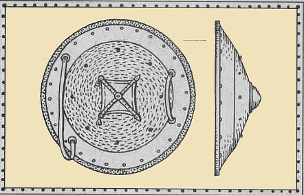 Внутренняя сторона круглого щита и вид его сбоку. XII–XIII века