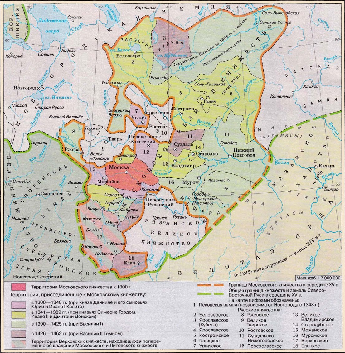 Рост территории Московского княжества в 14-15 веке